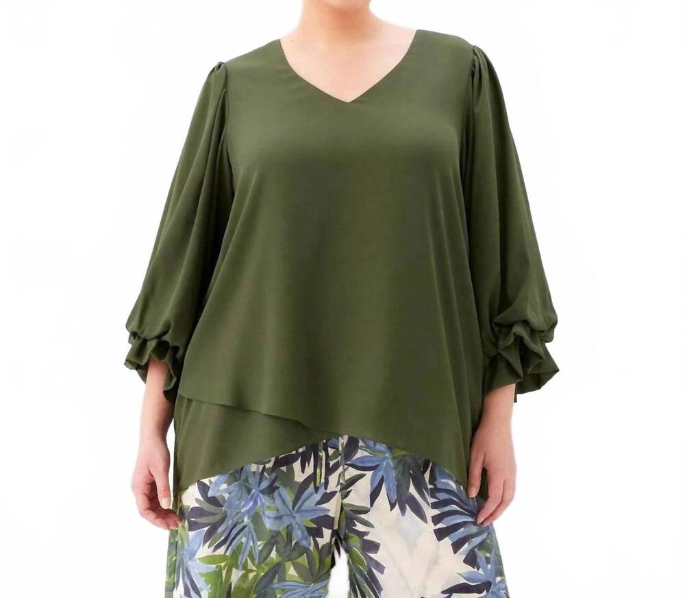 NEW KAREN KANE layered sleeve asymmetric top - plus size in light olive